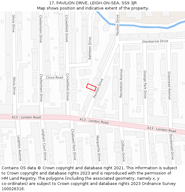 17, PAVILION DRIVE, LEIGH-ON-SEA, SS9 3JR: Location map and indicative extent of plot