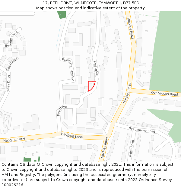 17, PEEL DRIVE, WILNECOTE, TAMWORTH, B77 5FD: Location map and indicative extent of plot