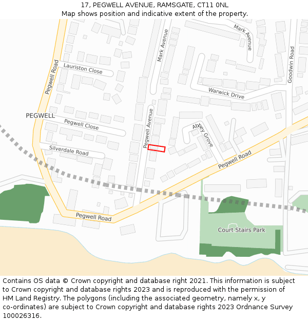 17, PEGWELL AVENUE, RAMSGATE, CT11 0NL: Location map and indicative extent of plot