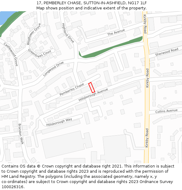 17, PEMBERLEY CHASE, SUTTON-IN-ASHFIELD, NG17 1LF: Location map and indicative extent of plot