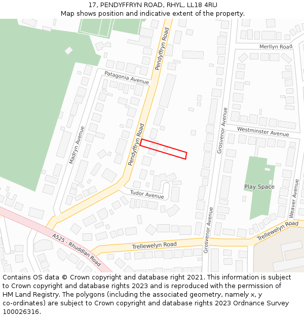 17, PENDYFFRYN ROAD, RHYL, LL18 4RU: Location map and indicative extent of plot