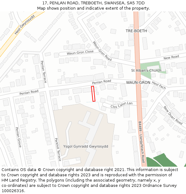 17, PENLAN ROAD, TREBOETH, SWANSEA, SA5 7DD: Location map and indicative extent of plot