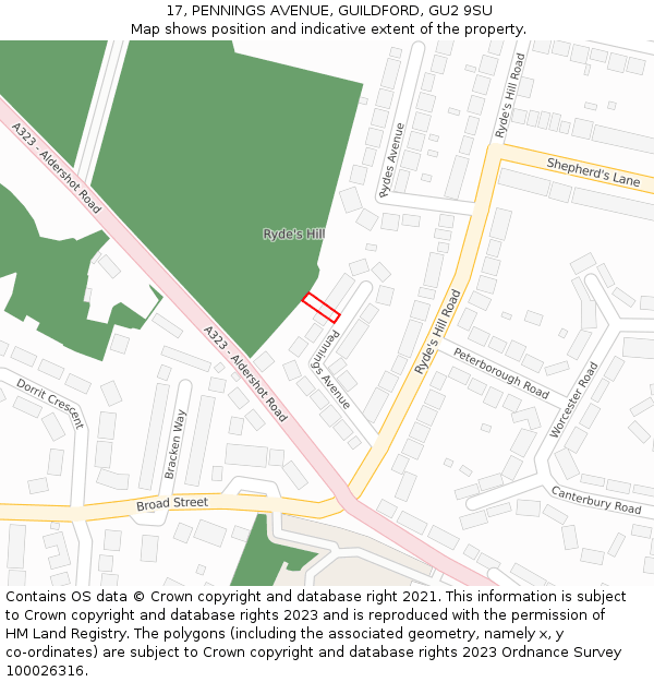 17, PENNINGS AVENUE, GUILDFORD, GU2 9SU: Location map and indicative extent of plot