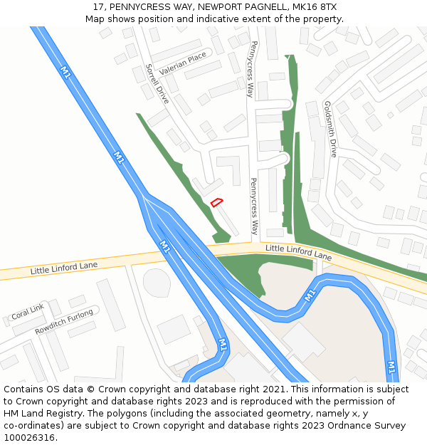 17, PENNYCRESS WAY, NEWPORT PAGNELL, MK16 8TX: Location map and indicative extent of plot