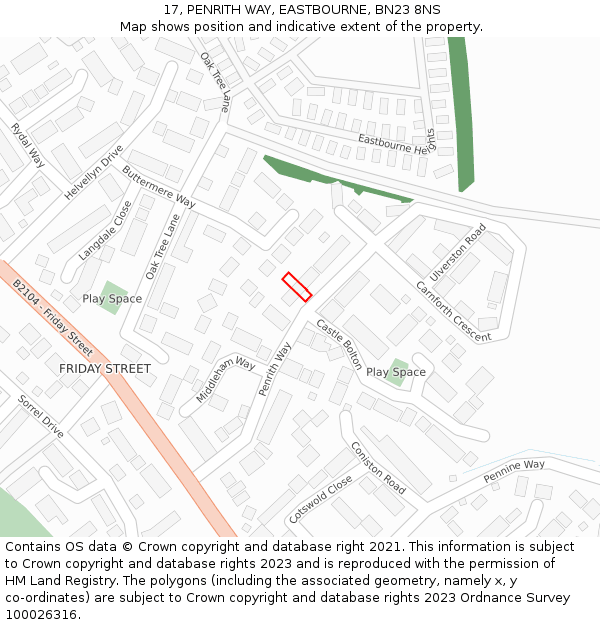 17, PENRITH WAY, EASTBOURNE, BN23 8NS: Location map and indicative extent of plot