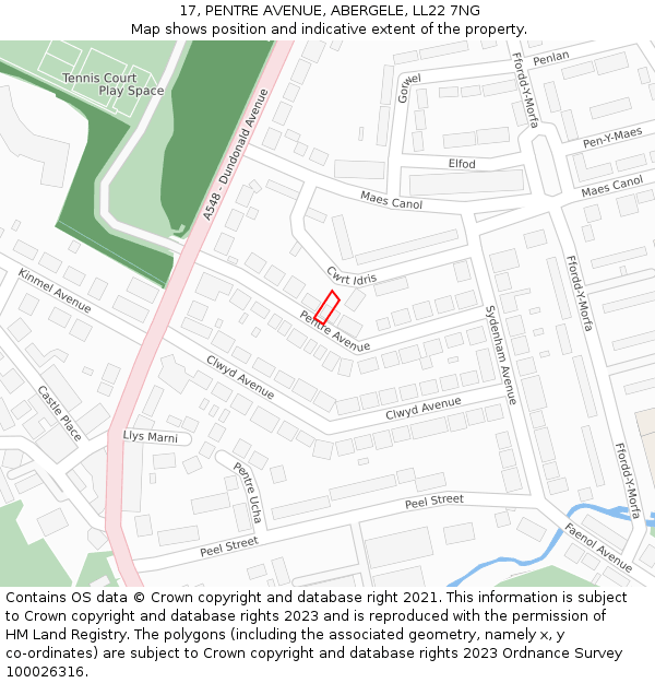 17, PENTRE AVENUE, ABERGELE, LL22 7NG: Location map and indicative extent of plot