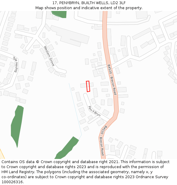 17, PENYBRYN, BUILTH WELLS, LD2 3LF: Location map and indicative extent of plot