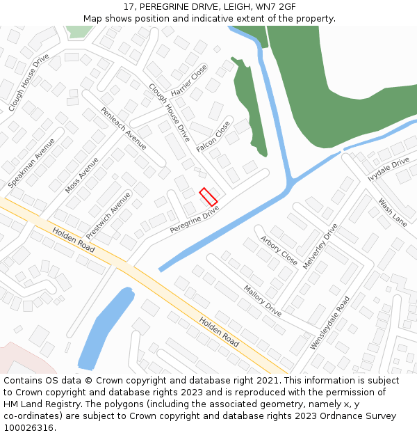 17, PEREGRINE DRIVE, LEIGH, WN7 2GF: Location map and indicative extent of plot