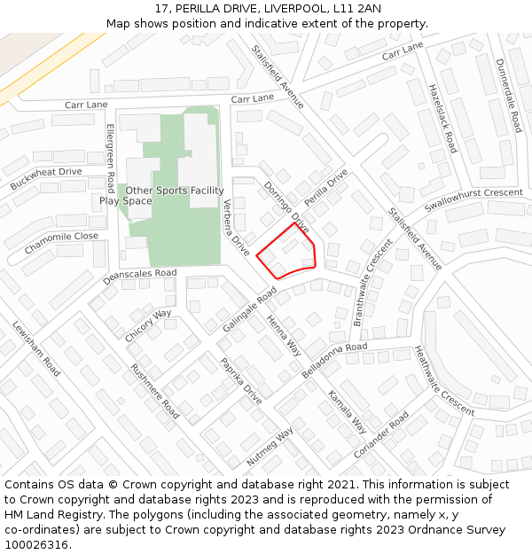 17, PERILLA DRIVE, LIVERPOOL, L11 2AN: Location map and indicative extent of plot