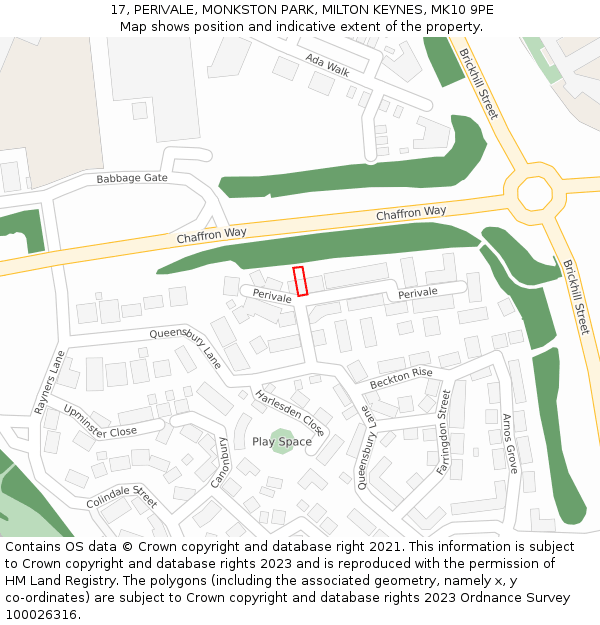 17, PERIVALE, MONKSTON PARK, MILTON KEYNES, MK10 9PE: Location map and indicative extent of plot