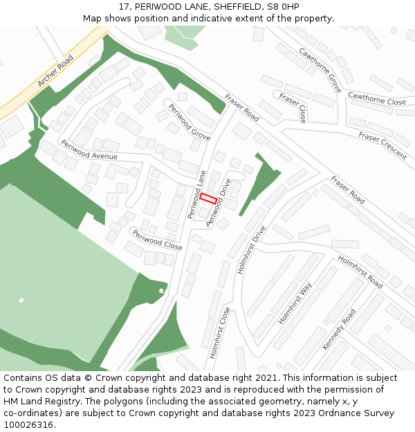 17, PERIWOOD LANE, SHEFFIELD, S8 0HP: Location map and indicative extent of plot