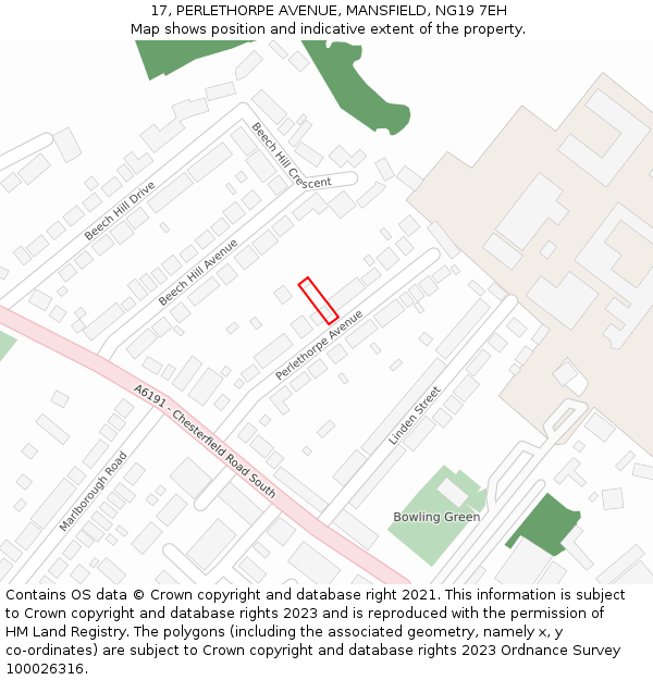 17, PERLETHORPE AVENUE, MANSFIELD, NG19 7EH: Location map and indicative extent of plot