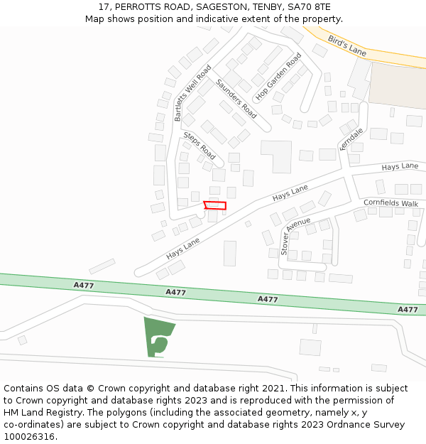 17, PERROTTS ROAD, SAGESTON, TENBY, SA70 8TE: Location map and indicative extent of plot