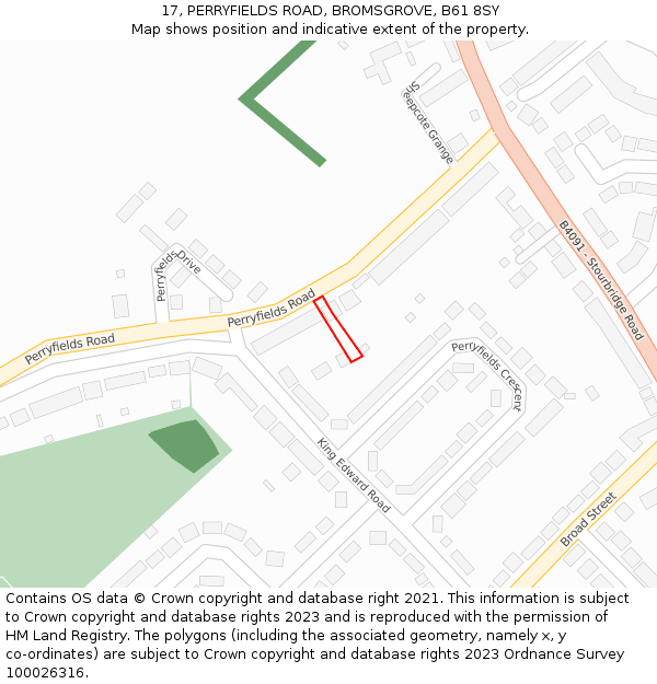 17, PERRYFIELDS ROAD, BROMSGROVE, B61 8SY: Location map and indicative extent of plot