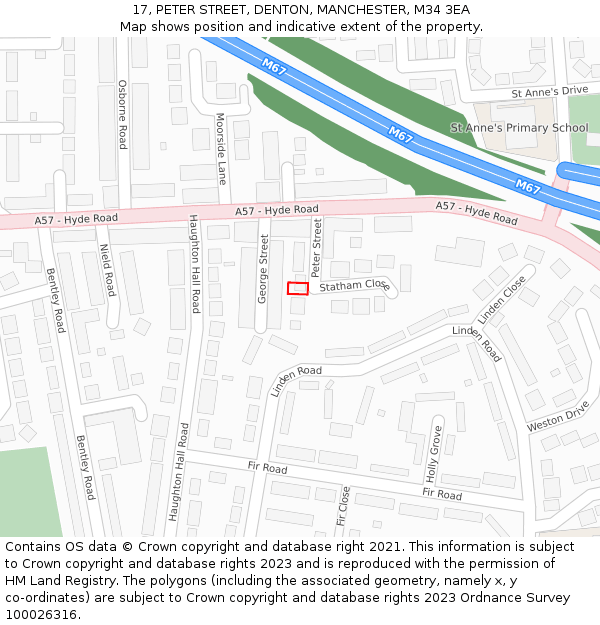 17, PETER STREET, DENTON, MANCHESTER, M34 3EA: Location map and indicative extent of plot