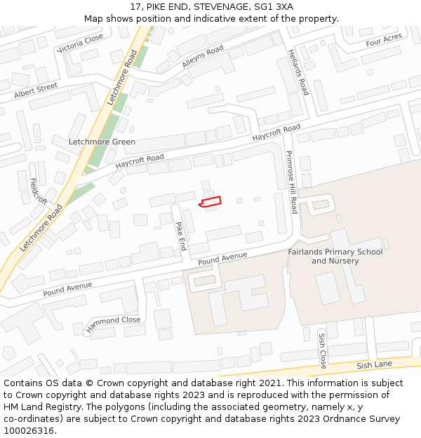 17, PIKE END, STEVENAGE, SG1 3XA: Location map and indicative extent of plot