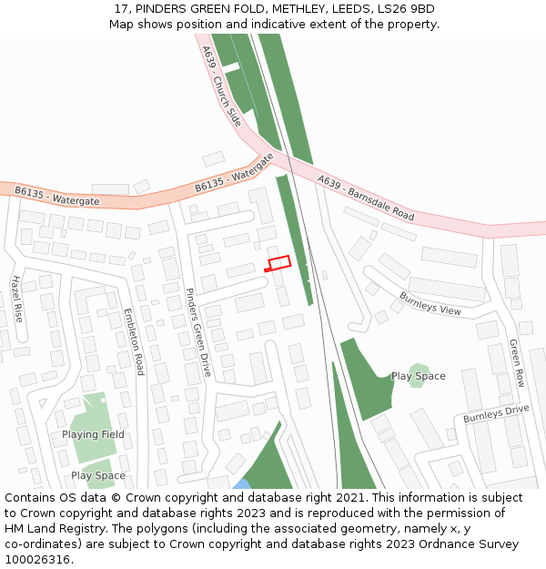 17, PINDERS GREEN FOLD, METHLEY, LEEDS, LS26 9BD: Location map and indicative extent of plot