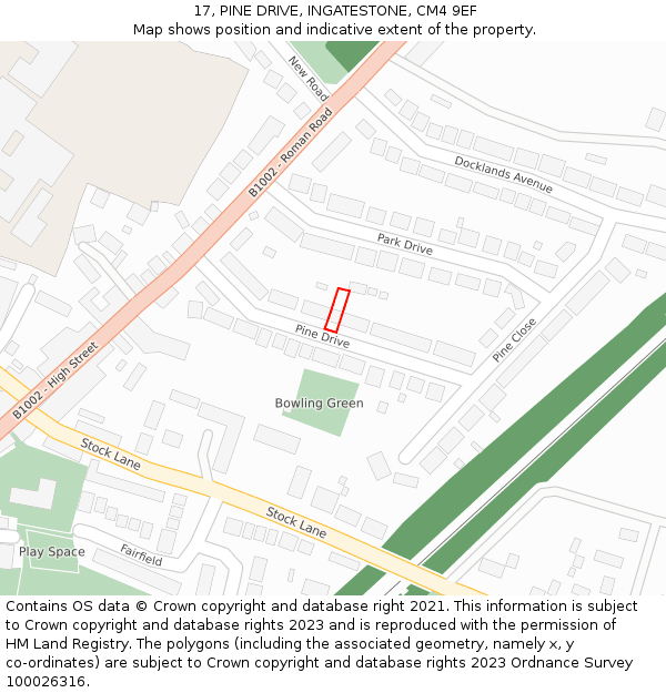 17, PINE DRIVE, INGATESTONE, CM4 9EF: Location map and indicative extent of plot