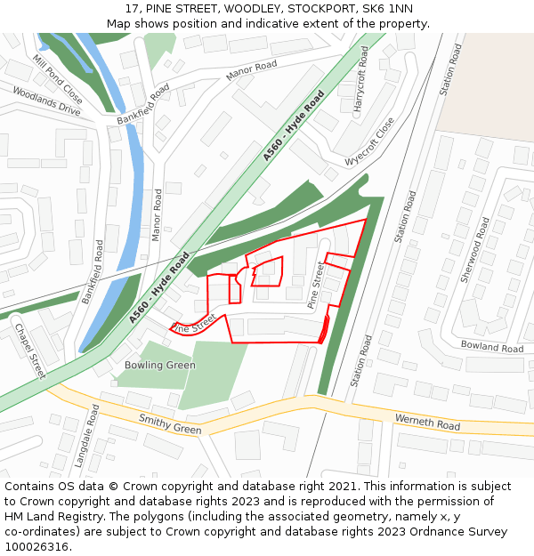 17, PINE STREET, WOODLEY, STOCKPORT, SK6 1NN: Location map and indicative extent of plot