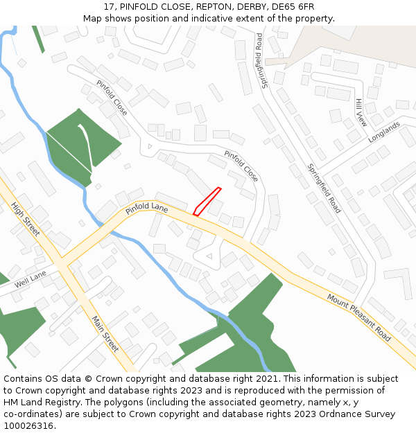 17, PINFOLD CLOSE, REPTON, DERBY, DE65 6FR: Location map and indicative extent of plot