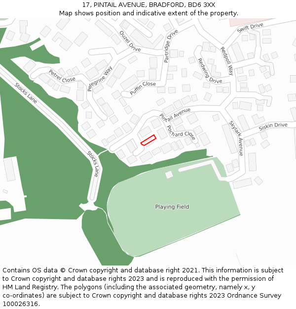 17, PINTAIL AVENUE, BRADFORD, BD6 3XX: Location map and indicative extent of plot