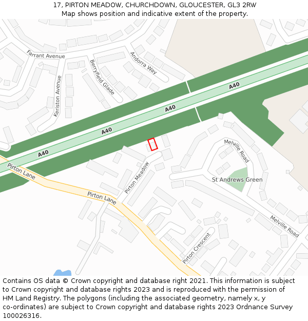 17, PIRTON MEADOW, CHURCHDOWN, GLOUCESTER, GL3 2RW: Location map and indicative extent of plot