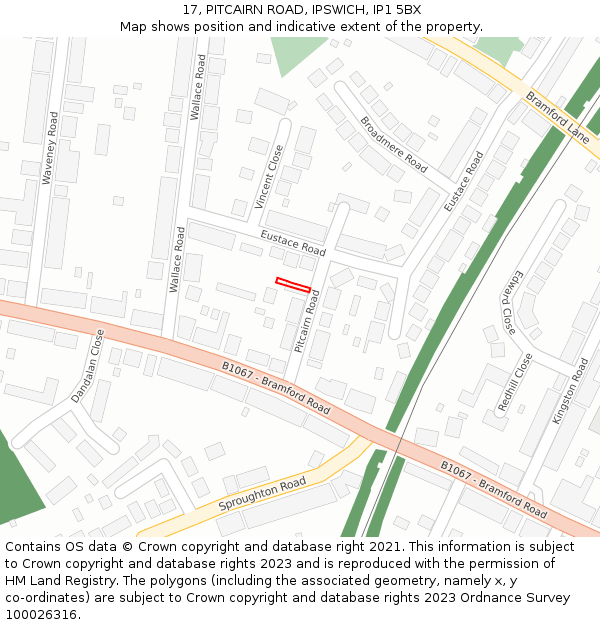 17, PITCAIRN ROAD, IPSWICH, IP1 5BX: Location map and indicative extent of plot