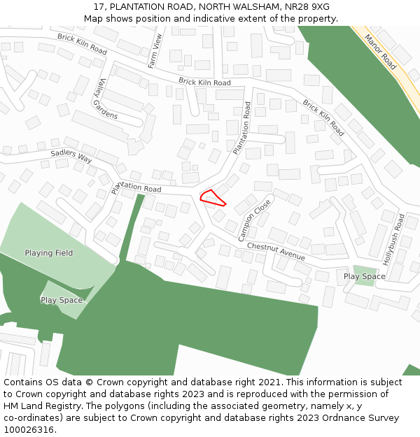 17, PLANTATION ROAD, NORTH WALSHAM, NR28 9XG: Location map and indicative extent of plot