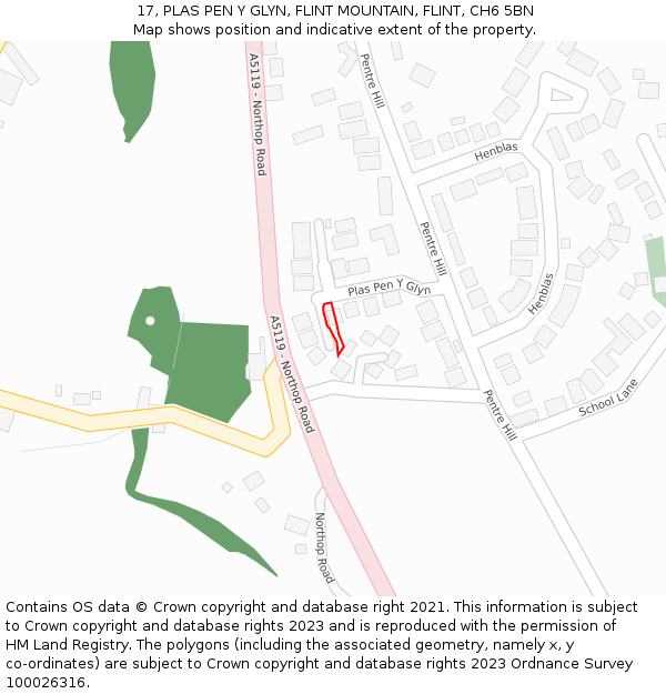 17, PLAS PEN Y GLYN, FLINT MOUNTAIN, FLINT, CH6 5BN: Location map and indicative extent of plot