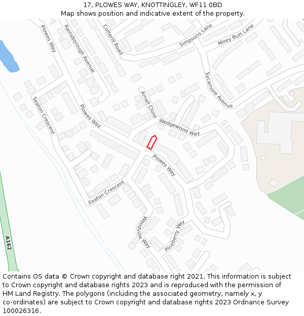 17, PLOWES WAY, KNOTTINGLEY, WF11 0BD: Location map and indicative extent of plot