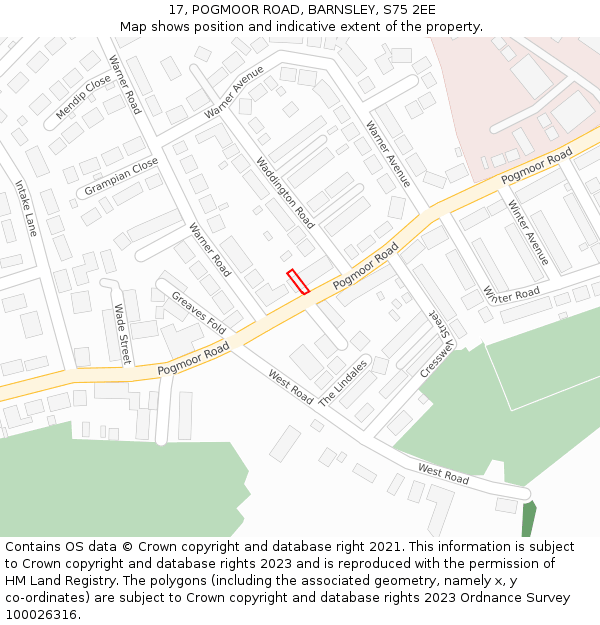 17, POGMOOR ROAD, BARNSLEY, S75 2EE: Location map and indicative extent of plot