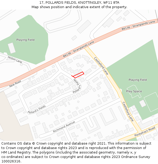 17, POLLARDS FIELDS, KNOTTINGLEY, WF11 8TA: Location map and indicative extent of plot