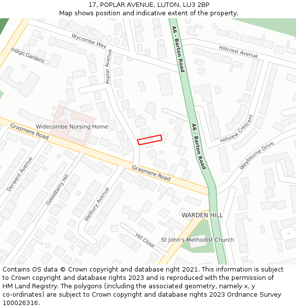 17, POPLAR AVENUE, LUTON, LU3 2BP: Location map and indicative extent of plot