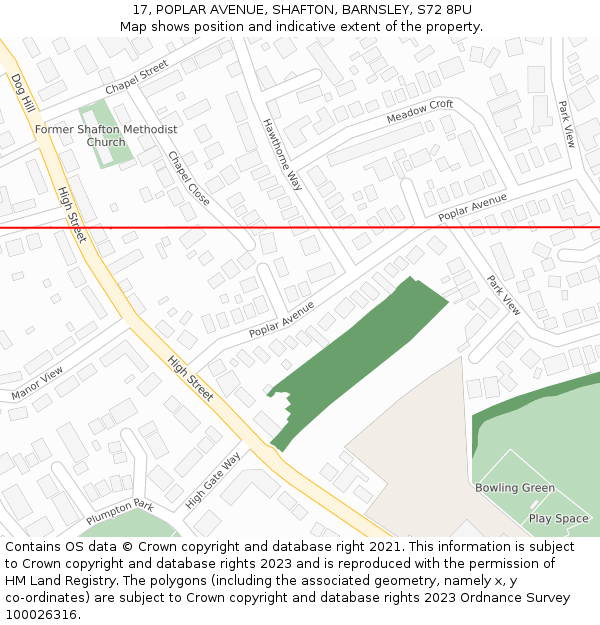 17, POPLAR AVENUE, SHAFTON, BARNSLEY, S72 8PU: Location map and indicative extent of plot