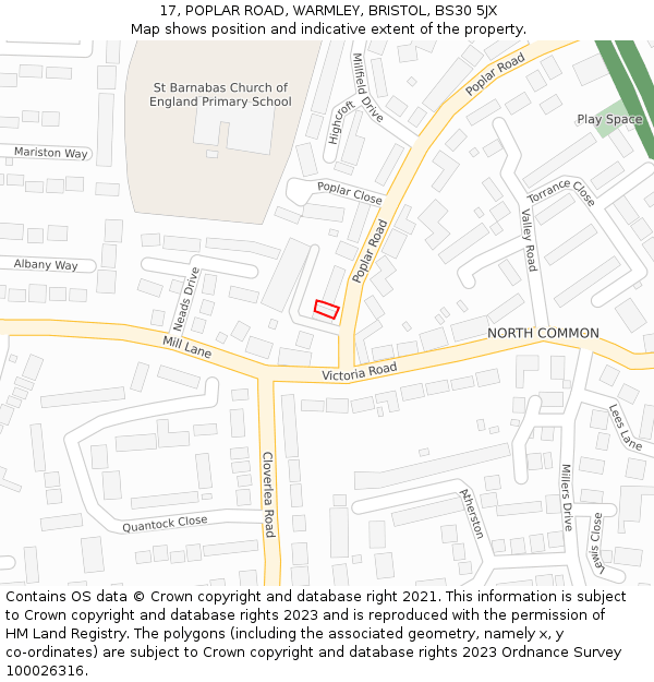 17, POPLAR ROAD, WARMLEY, BRISTOL, BS30 5JX: Location map and indicative extent of plot