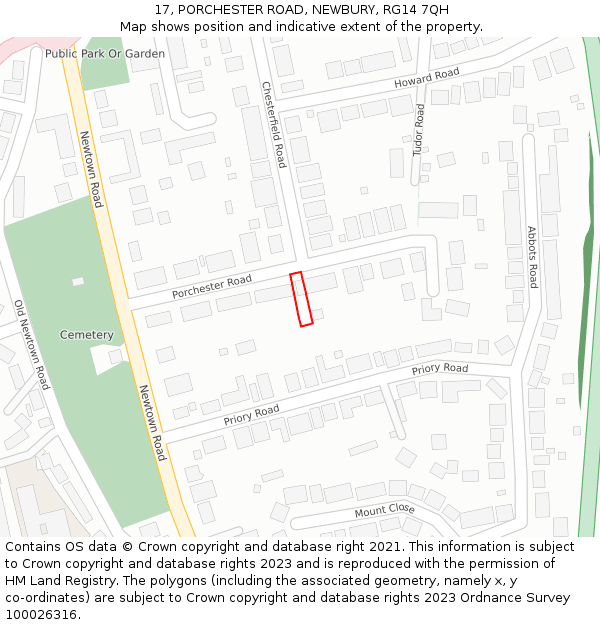 17, PORCHESTER ROAD, NEWBURY, RG14 7QH: Location map and indicative extent of plot