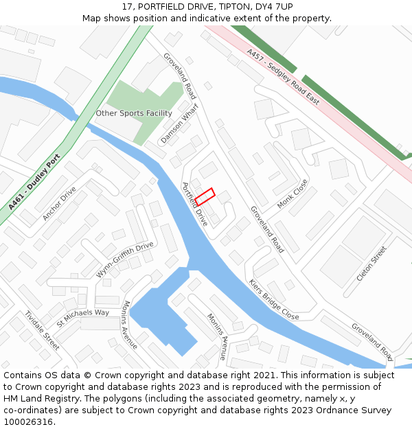 17, PORTFIELD DRIVE, TIPTON, DY4 7UP: Location map and indicative extent of plot