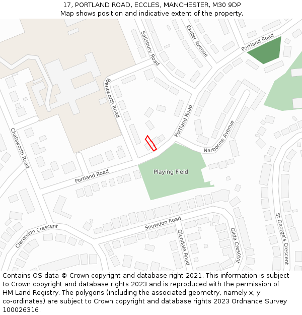 17, PORTLAND ROAD, ECCLES, MANCHESTER, M30 9DP: Location map and indicative extent of plot