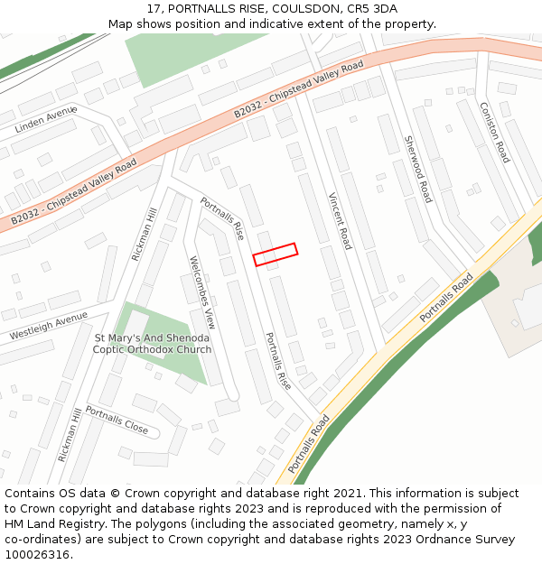 17, PORTNALLS RISE, COULSDON, CR5 3DA: Location map and indicative extent of plot