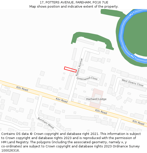 17, POTTERS AVENUE, FAREHAM, PO16 7UE: Location map and indicative extent of plot