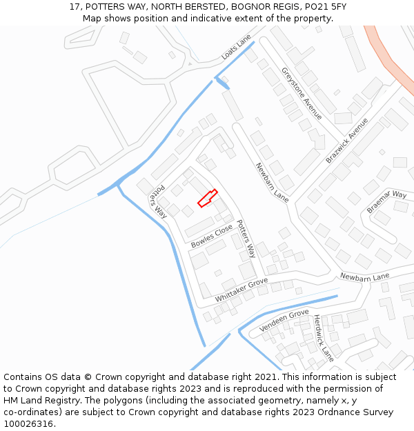 17, POTTERS WAY, NORTH BERSTED, BOGNOR REGIS, PO21 5FY: Location map and indicative extent of plot