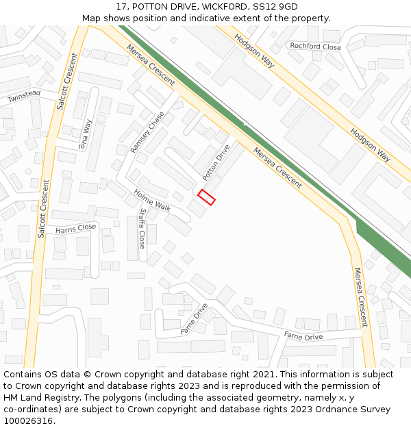 17, POTTON DRIVE, WICKFORD, SS12 9GD: Location map and indicative extent of plot