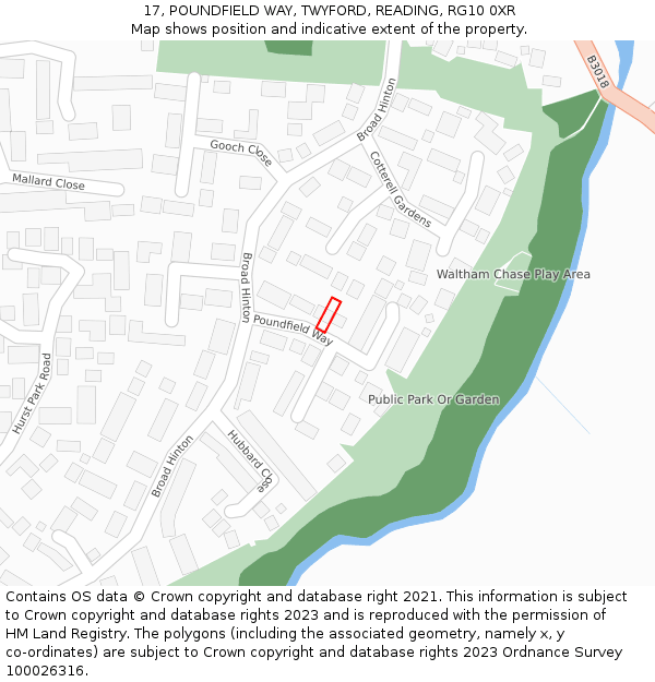 17, POUNDFIELD WAY, TWYFORD, READING, RG10 0XR: Location map and indicative extent of plot