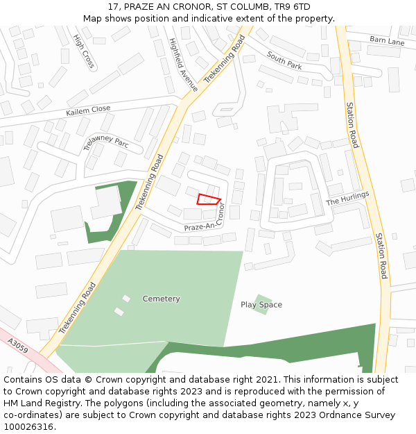 17, PRAZE AN CRONOR, ST COLUMB, TR9 6TD: Location map and indicative extent of plot
