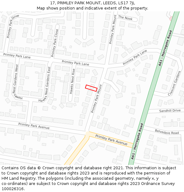 17, PRIMLEY PARK MOUNT, LEEDS, LS17 7JL: Location map and indicative extent of plot