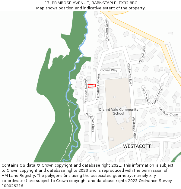 17, PRIMROSE AVENUE, BARNSTAPLE, EX32 8RG: Location map and indicative extent of plot