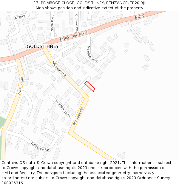 17, PRIMROSE CLOSE, GOLDSITHNEY, PENZANCE, TR20 9JL: Location map and indicative extent of plot
