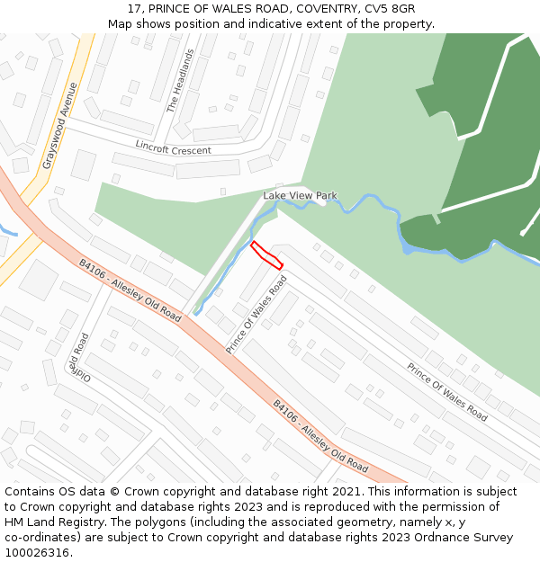 17, PRINCE OF WALES ROAD, COVENTRY, CV5 8GR: Location map and indicative extent of plot