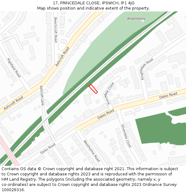 17, PRINCEDALE CLOSE, IPSWICH, IP1 4JG: Location map and indicative extent of plot