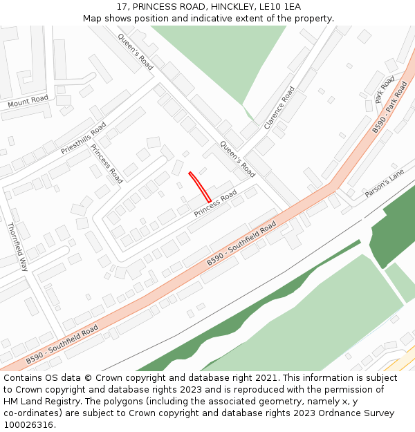 17, PRINCESS ROAD, HINCKLEY, LE10 1EA: Location map and indicative extent of plot